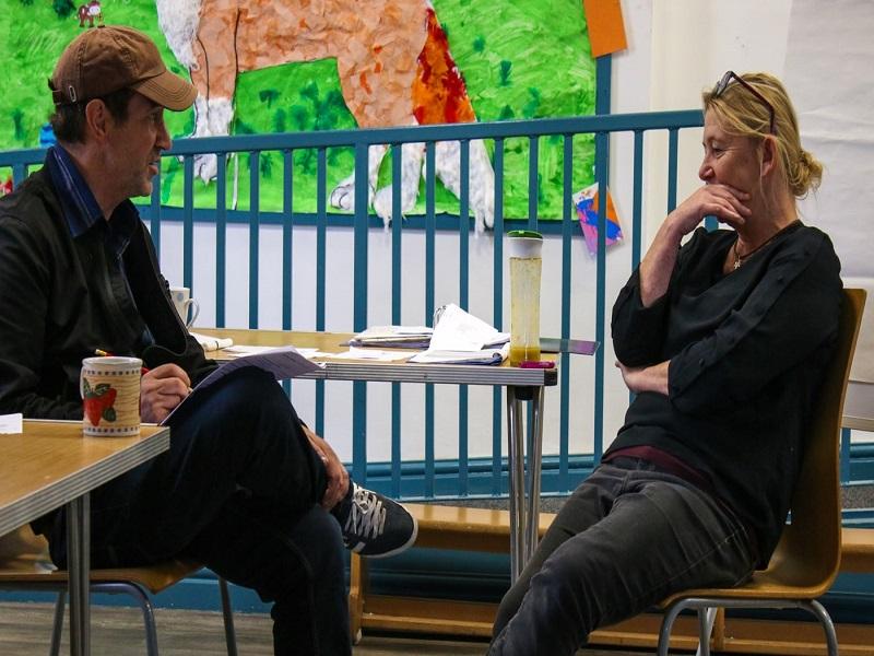 Lady chatting to a gentleman at the Foxton Centre