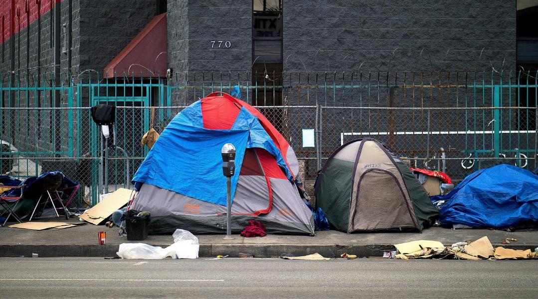 Tents on a streetside.