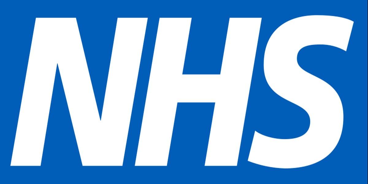 Logo of the NHS on a blue background.